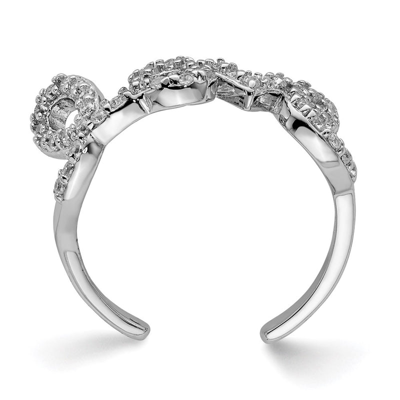 Sterling Silver Rhodium Plated Cz Love Toe Ring