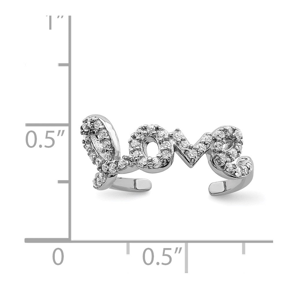 Sterling Silver Rhodium Plated Cz Love Toe Ring