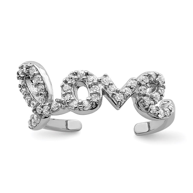 Sterling Silver Rhodium Plated Cz Love Toe Ring