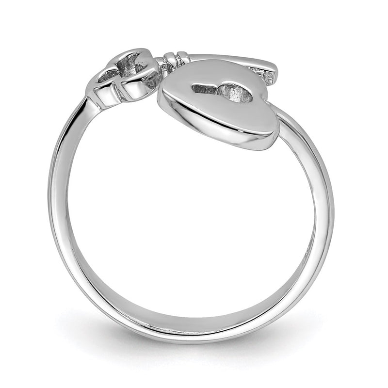 Sterling Silver Rhodium Plated Heart Lock & Key Toe Ring