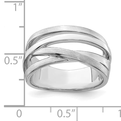 Sterling Silver Rhodium Plated Brushed Ring