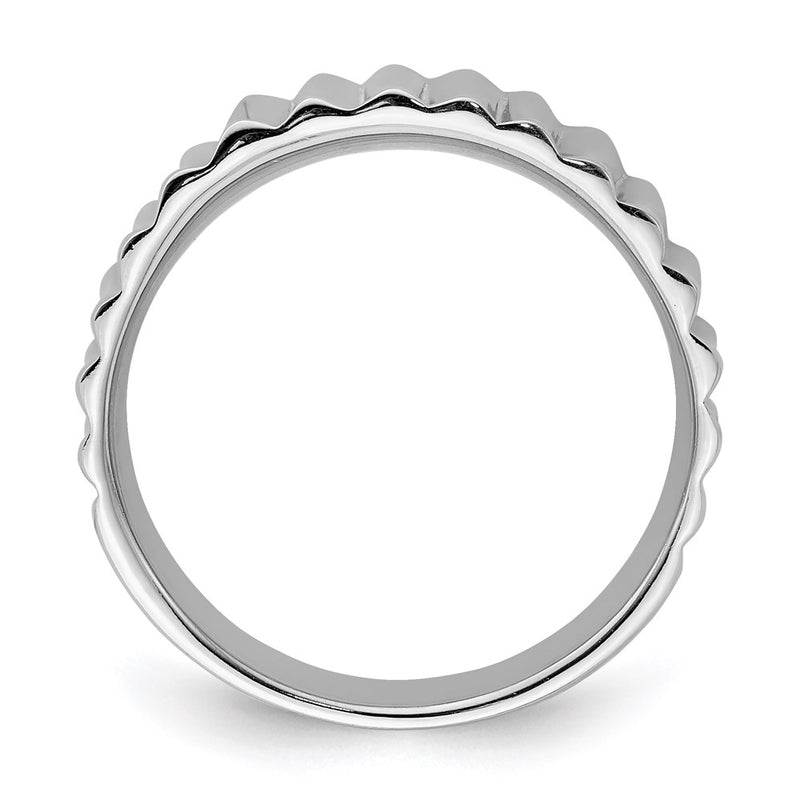 Sterling Silver Rhodium Plated Polished Ridged Ring (Size 6 Only)