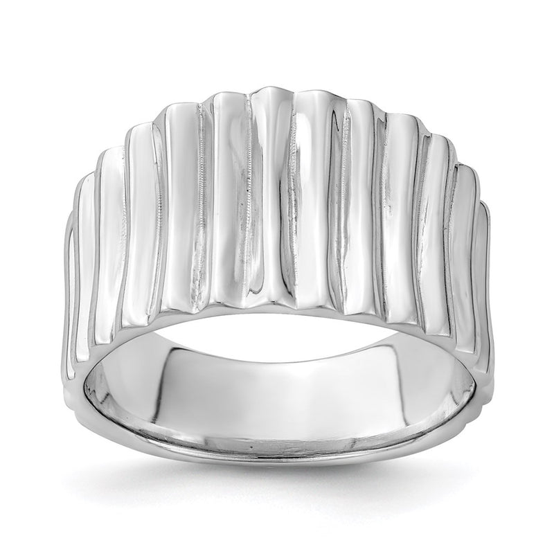 Sterling Silver Rhodium Plated Polished Ridged Ring (Size 6 Only)