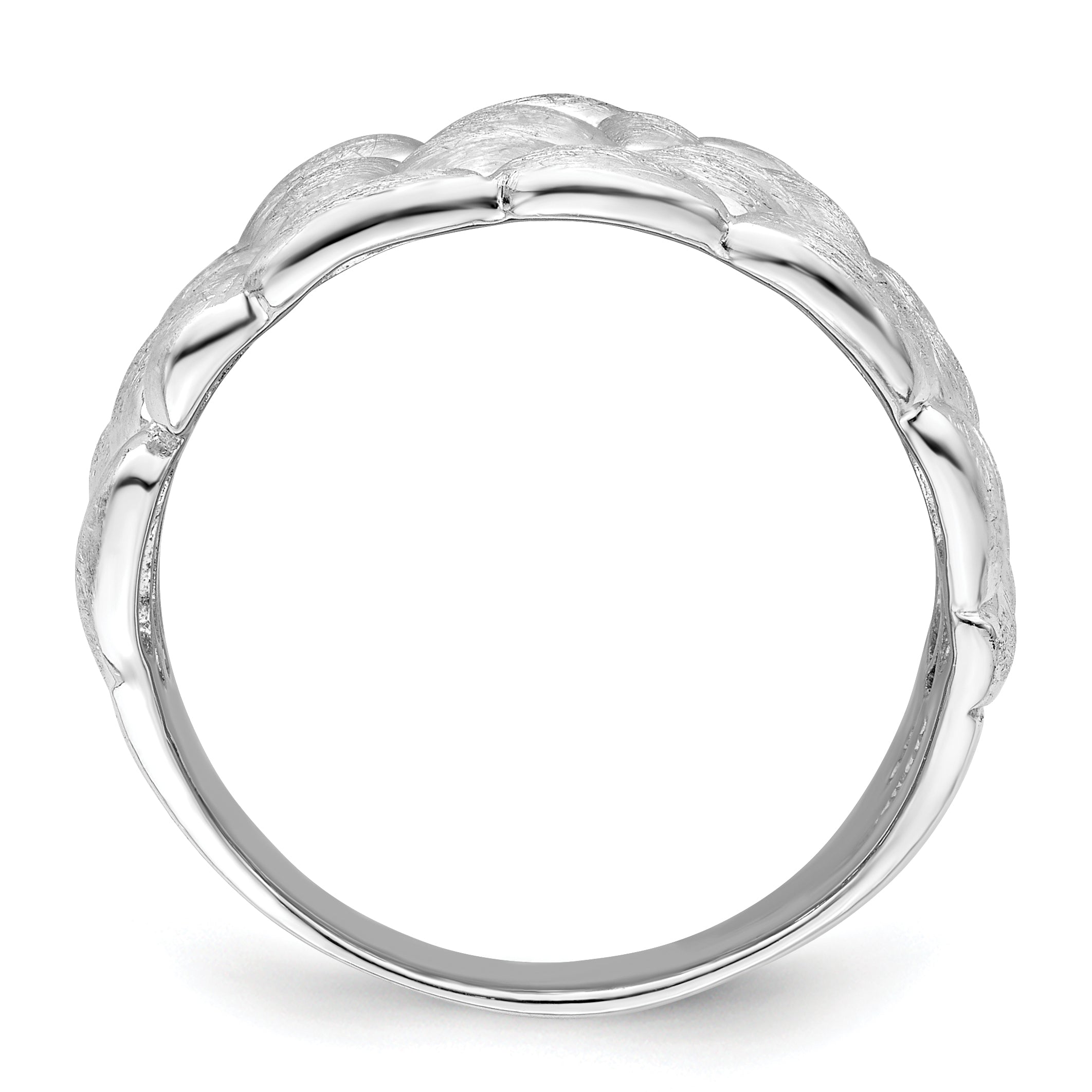 Sterling Silver Rhodium Plated Polished & Satin Textured Nugget Ring