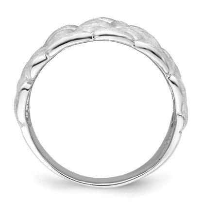 Sterling Silver Rhodium Plated Polished & Satin Textured Nugget Ring