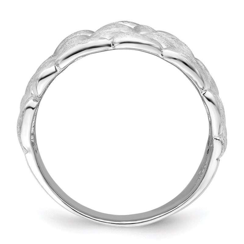 Sterling Silver Rhodium Plated Polished & Satin Textured Nugget Ring