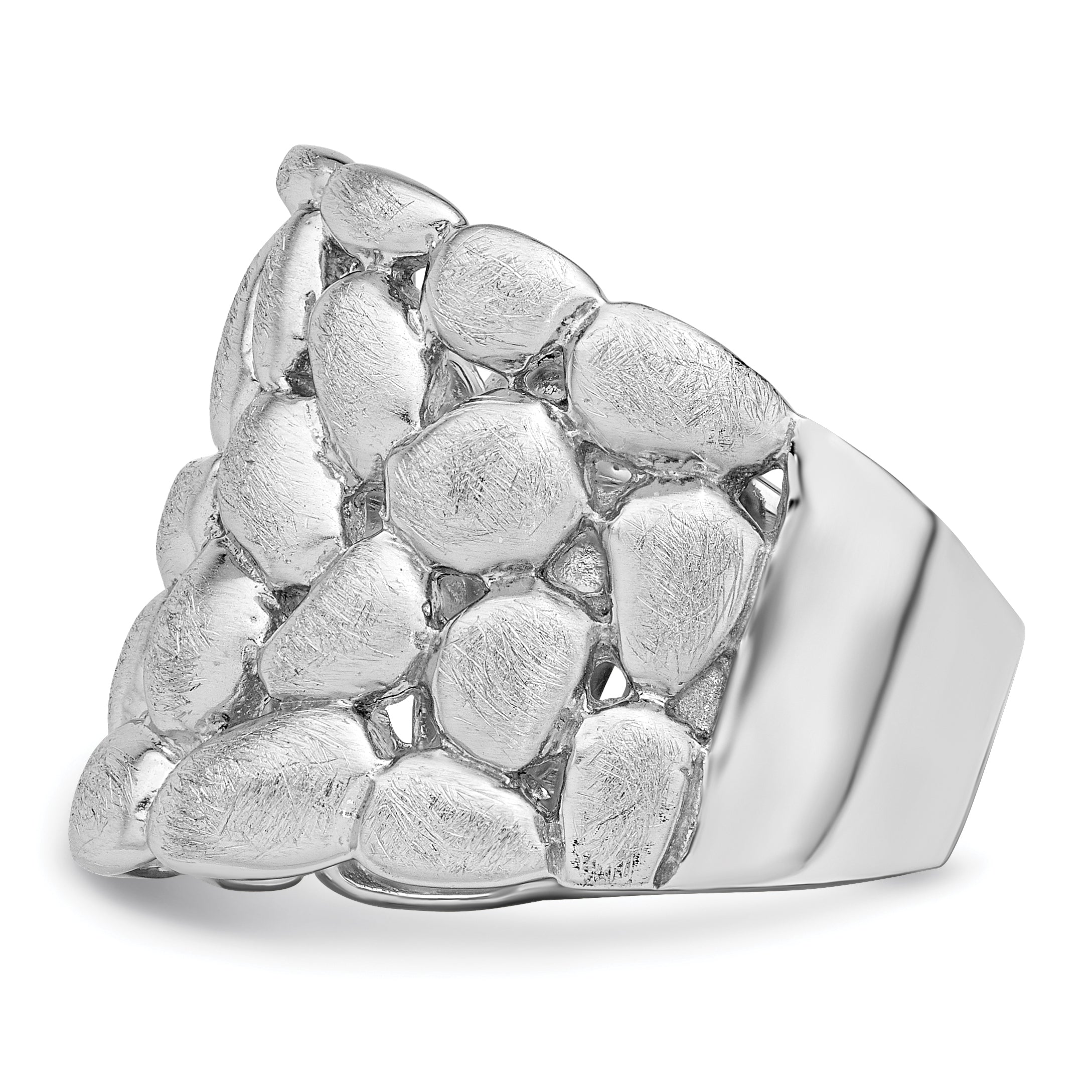 Sterling Silver Rhodium Plated Polished & Satin Textured Nugget Ring