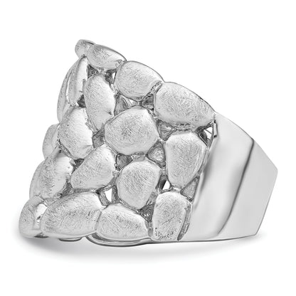 Sterling Silver Rhodium Plated Polished & Satin Textured Nugget Ring