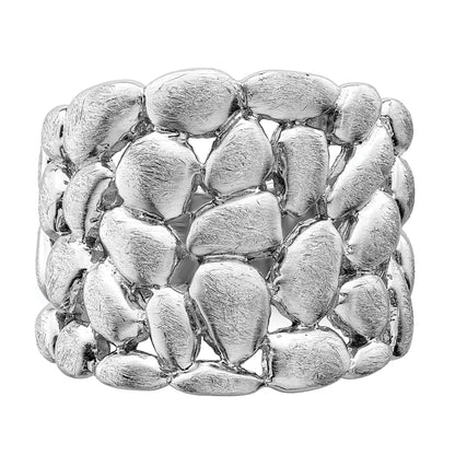 Sterling Silver Rhodium Plated Polished & Satin Textured Nugget Ring
