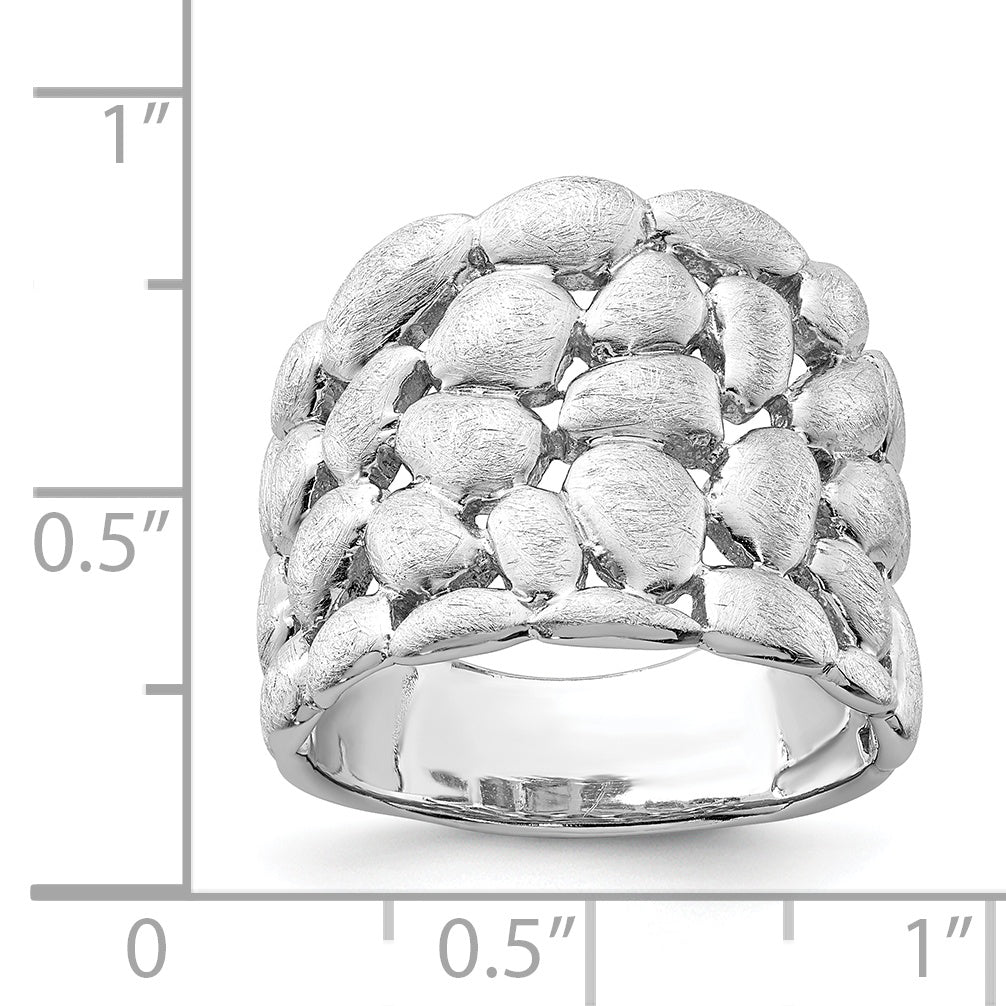 Sterling Silver Rhodium Plated Polished & Satin Textured Nugget Ring