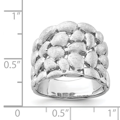 Sterling Silver Rhodium Plated Polished & Satin Textured Nugget Ring
