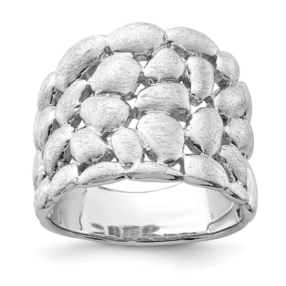 Sterling Silver Rhodium Plated Polished & Satin Textured Nugget Ring