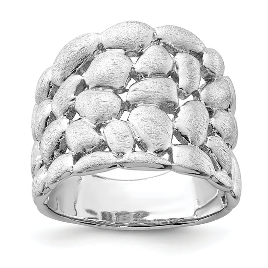 Sterling Silver Rhodium Plated Polished & Satin Textured Nugget Ring