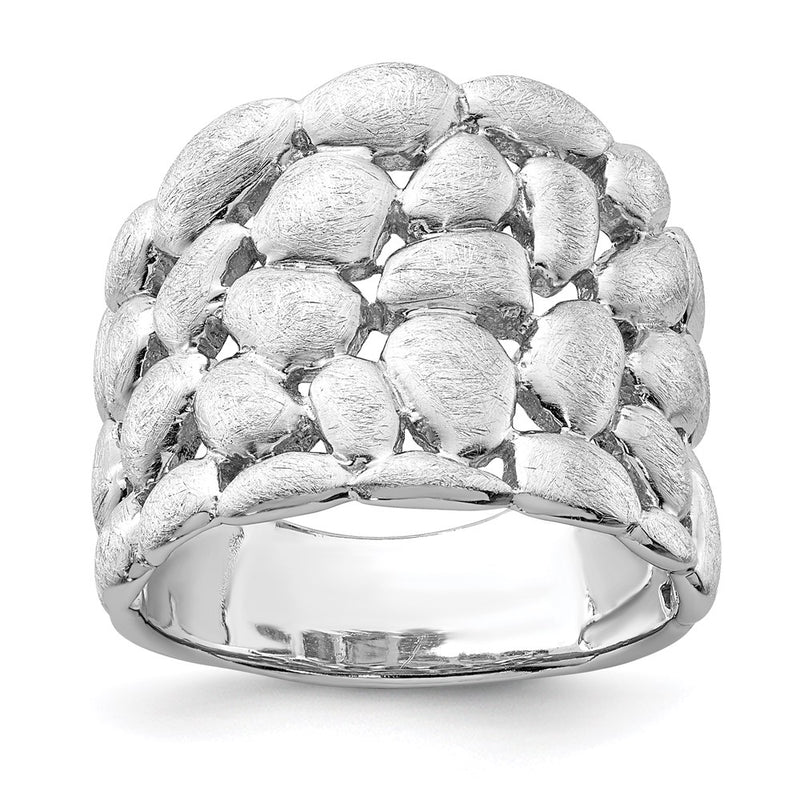 Sterling Silver Rhodium Plated Polished & Satin Textured Nugget Ring