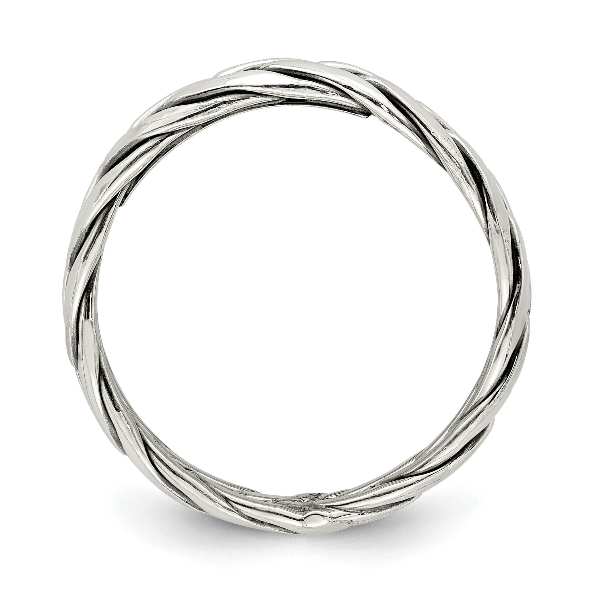 Sterling Silver Polished Antiqued Weaved 3.25mm Women'S Ring