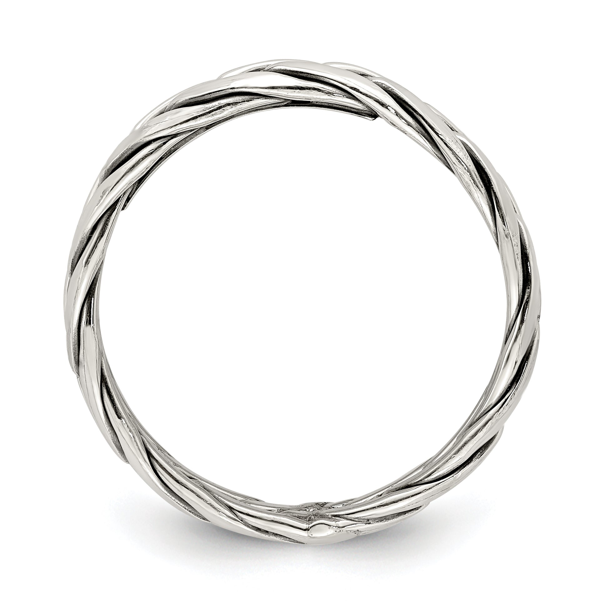 Sterling Silver Polished Antiqued Weaved 3.25mm Women'S Ring