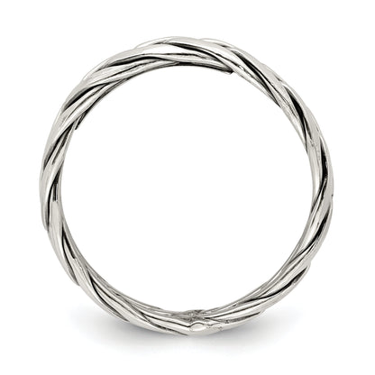 Sterling Silver Polished Antiqued Weaved 3.25mm Women'S Ring