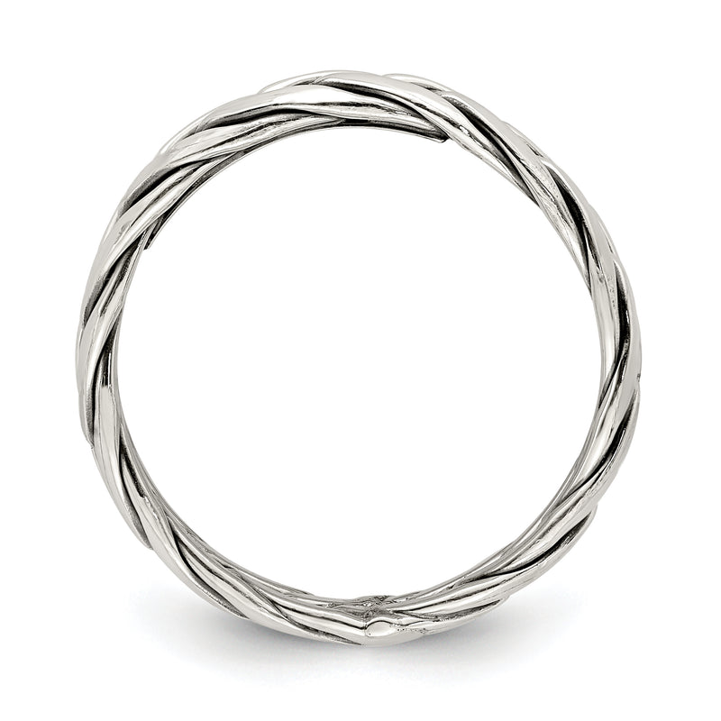 Sterling Silver Polished Antiqued Weaved 3.25mm Women'S Ring