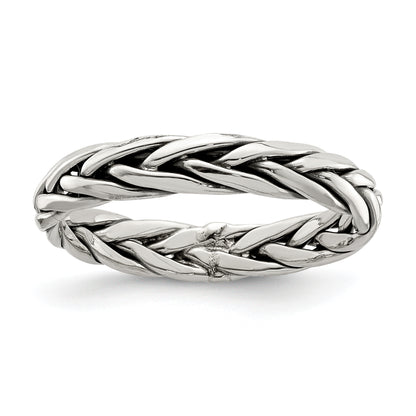 Sterling Silver Polished Antiqued Weaved 3.25mm Women'S Ring