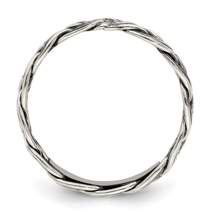 Sterling Silver Antiqued Weave 3.5mm Women'S Ring