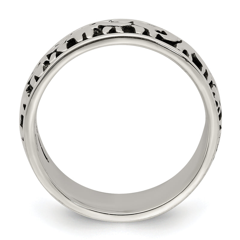 Sterling Silver Polished And Antiqued Elephants Ring