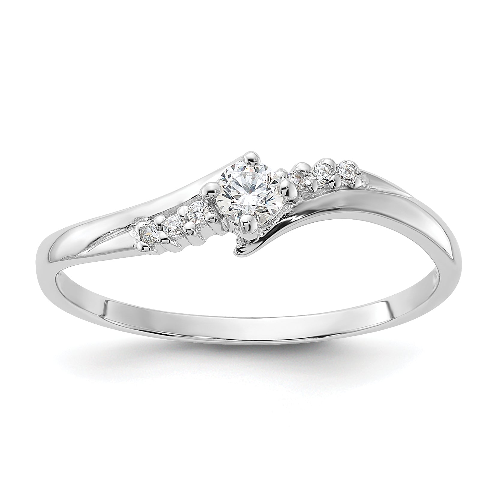 Sterling Silver Rhodium Plated And Cz Ring