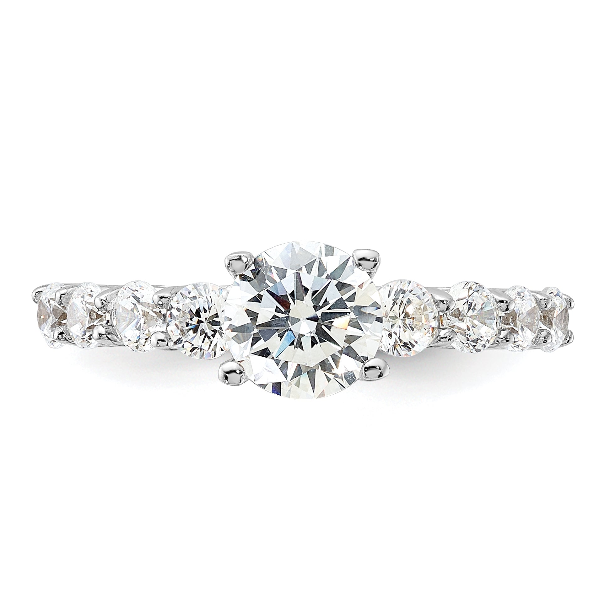 Sterling Silver Pure Fire Rhodium Plated Polished & Cz Ring