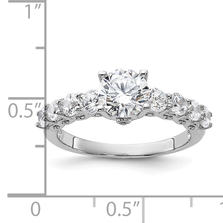 Sterling Silver Pure Fire Rhodium Plated Polished & Cz Ring