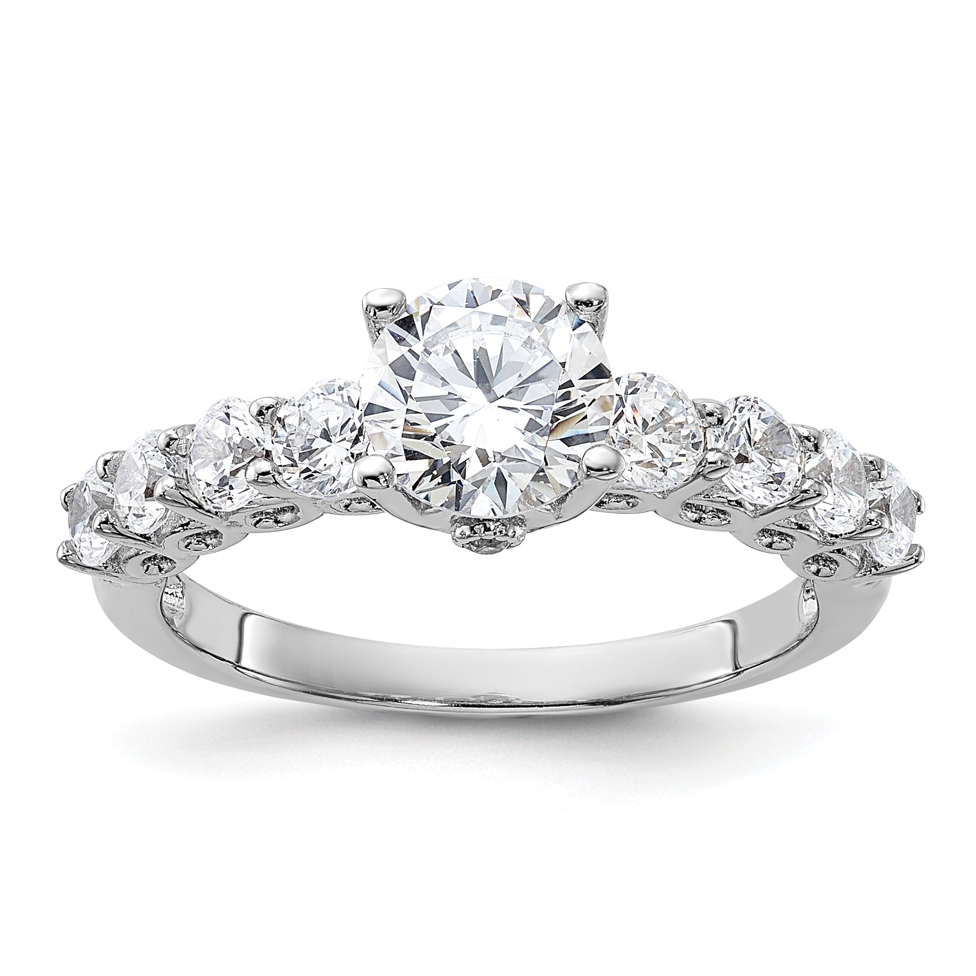 Sterling Silver Pure Fire Rhodium Plated Polished & Cz Ring