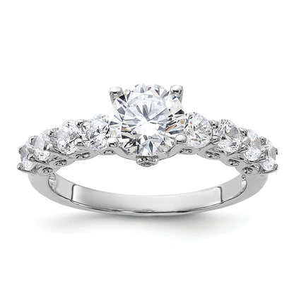 Sterling Silver Pure Fire Rhodium Plated Polished & Cz Ring