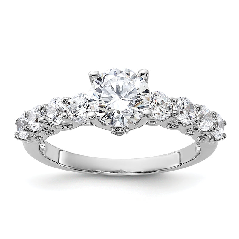 Sterling Silver Pure Fire Rhodium Plated Polished & Cz Ring