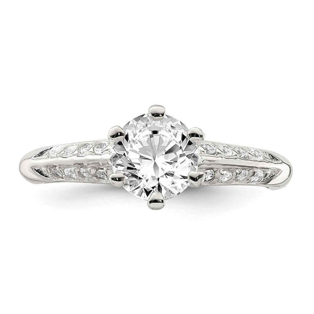 Sterling Silver Polished Cz 6 Prong Ring (Size 8 Only)
