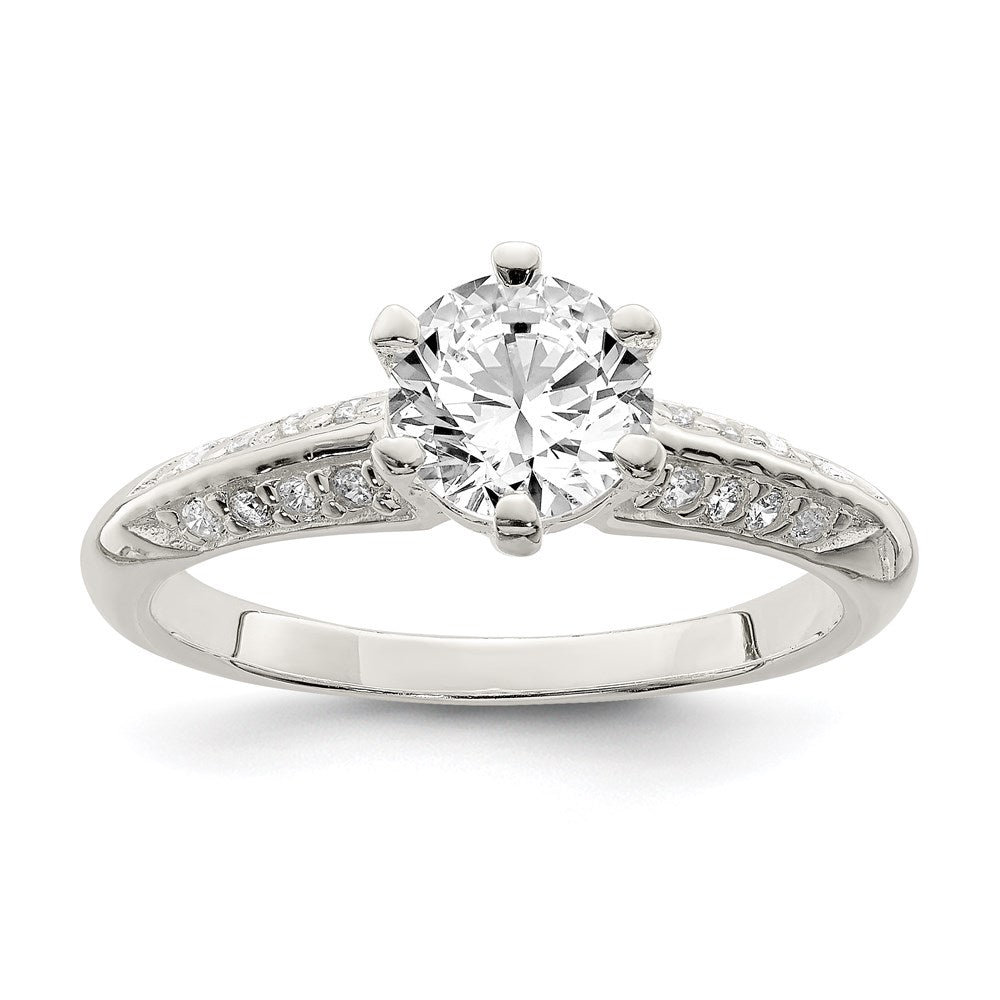 Sterling Silver Polished Cz 6 Prong Ring (Size 8 Only)