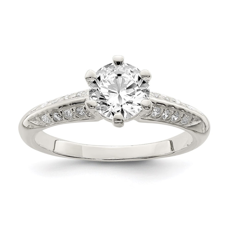 Sterling Silver Polished Cz 6 Prong Ring (Size 8 Only)