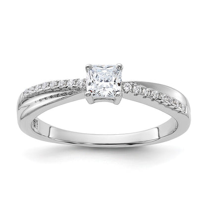 Sterling Silver Rhodium Plated Polished & Cz Ring