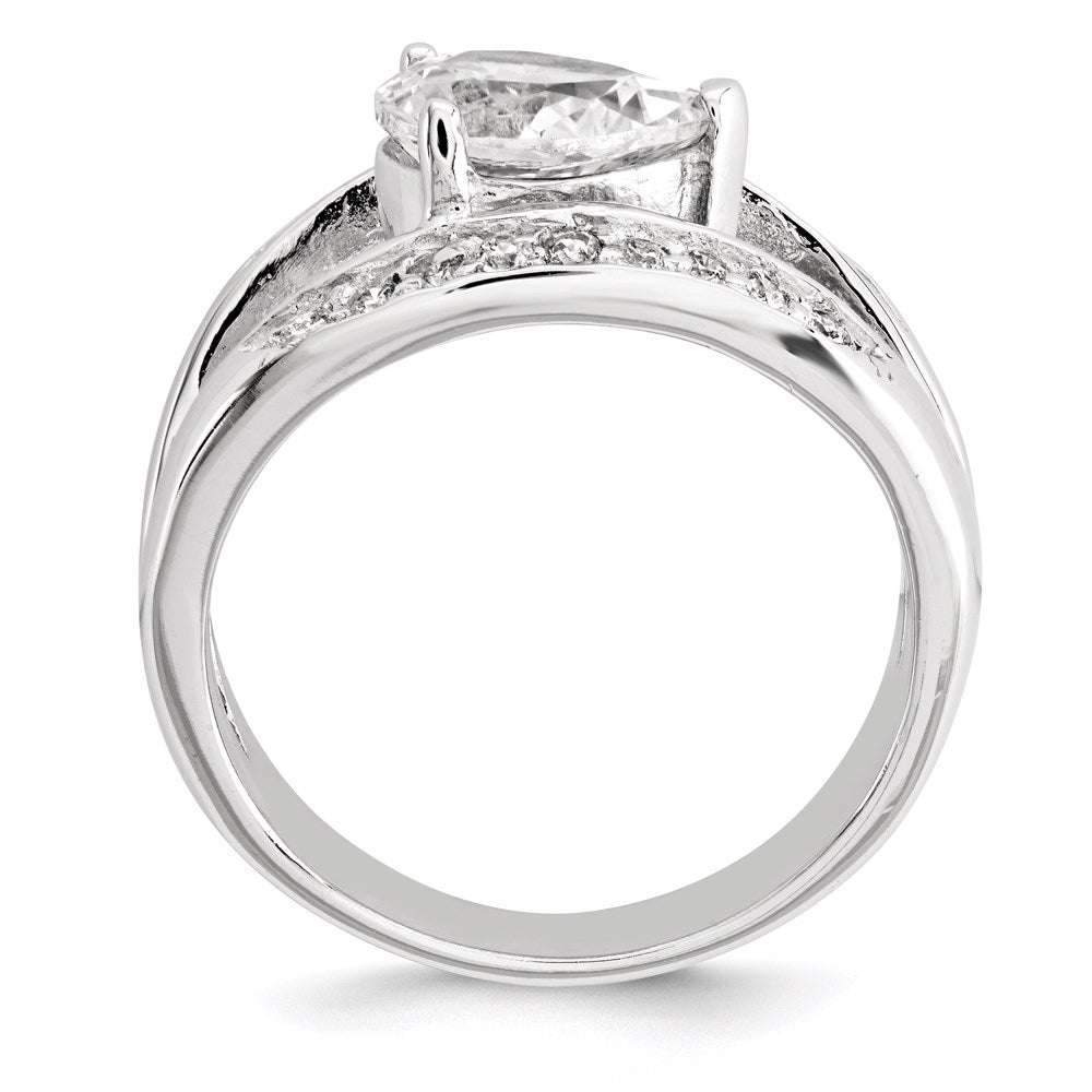 Sterling Silver Polished Rhodium Plating Pear Shape Cz Ring (Size 7 Only)