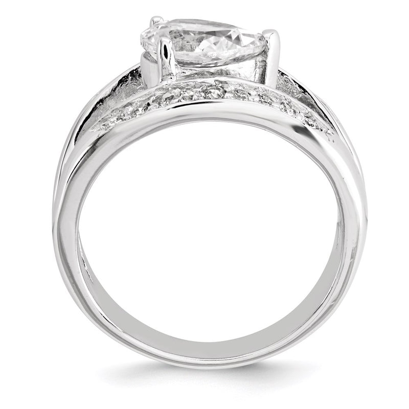 Sterling Silver Polished Rhodium Plating Pear Shape Cz Ring (Size 7 Only)