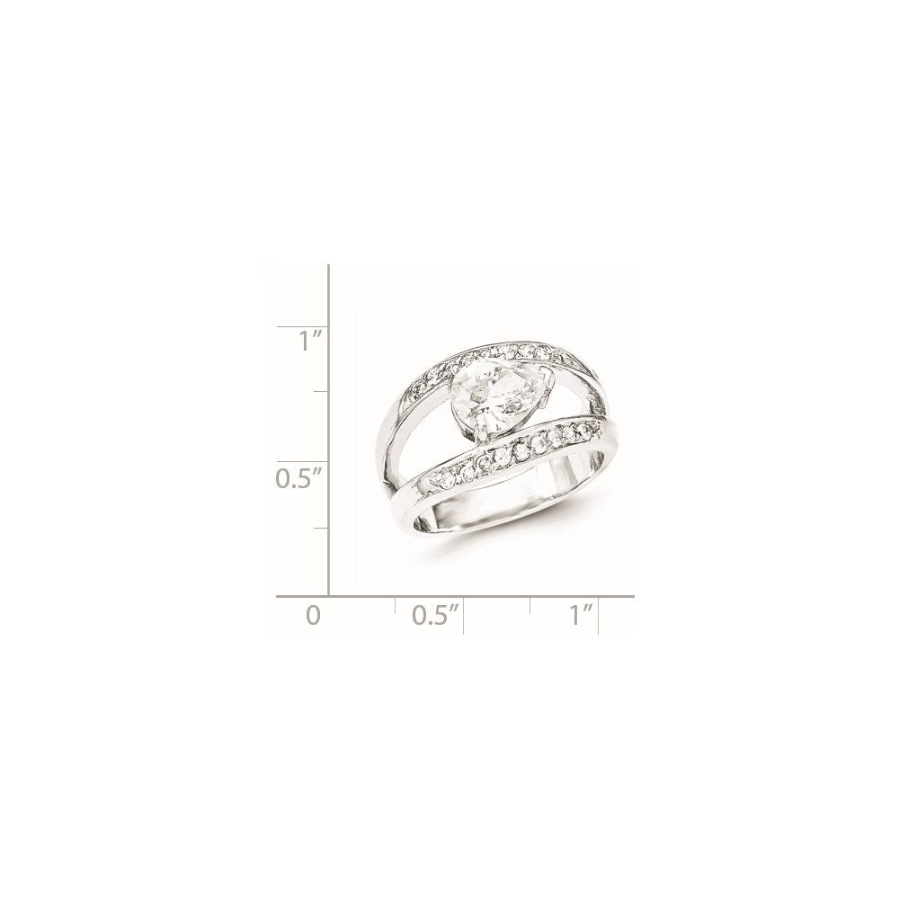 Sterling Silver Polished Rhodium Plating Pear Shape Cz Ring (Size 7 Only)