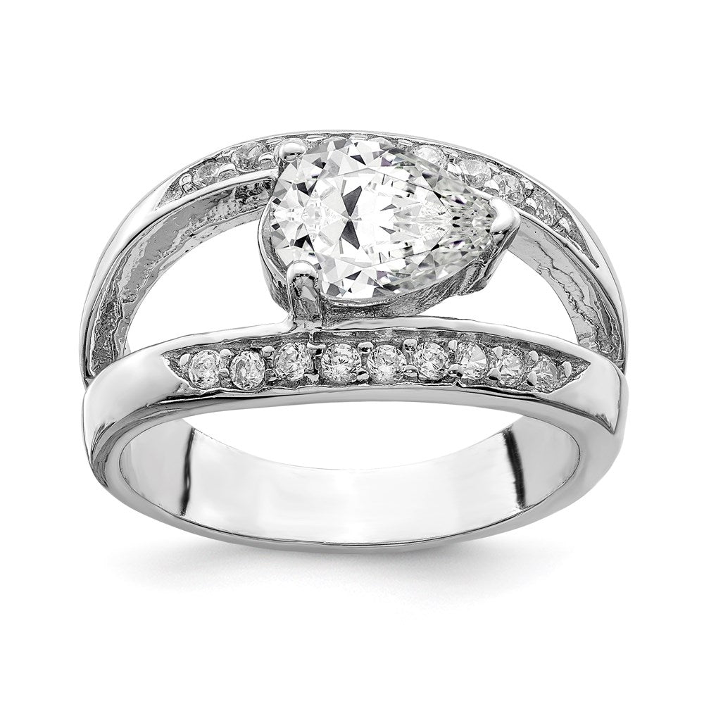 Sterling Silver Polished Rhodium Plating Pear Shape Cz Ring (Size 7 Only)