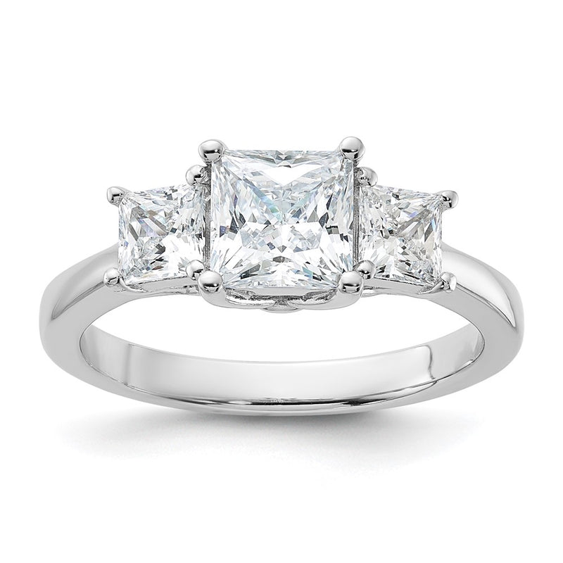Sterling Silver Rhodium Plated & Cz 3 Stone Ring