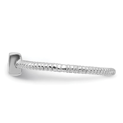 Sterling Silver Rhodium Plated Polished & Textured Cz Square Ring