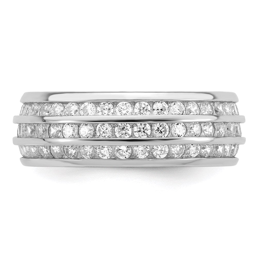Sterling Silver Rhodium Plated 3 Row Cz Eternity Ring