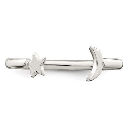 Sterling Silver Polished Half Moon And Star Adjustable Ring