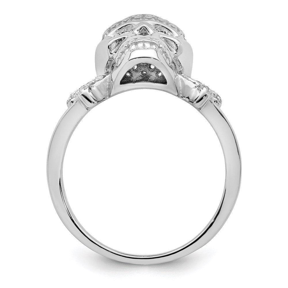 Sterling Silver Rhodium Plated And Cz Skull Ring