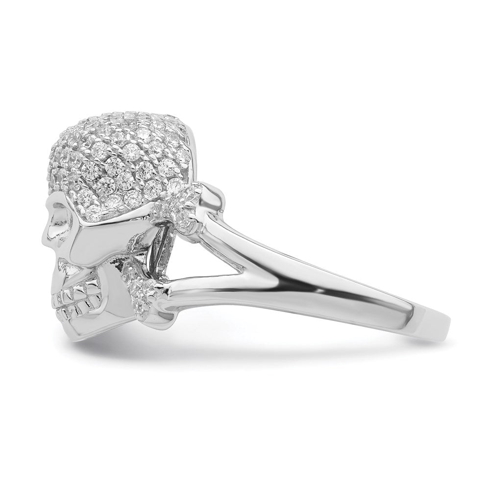Sterling Silver Rhodium Plated And Cz Skull Ring