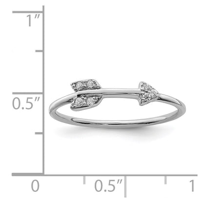 Sterling Silver Rhodium Plated Polished Cz Arrow Ring