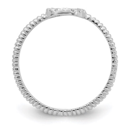 Sterling Silver Rhodium Plated Polished & Textured Cz Peace Ring (Size 8 Only)