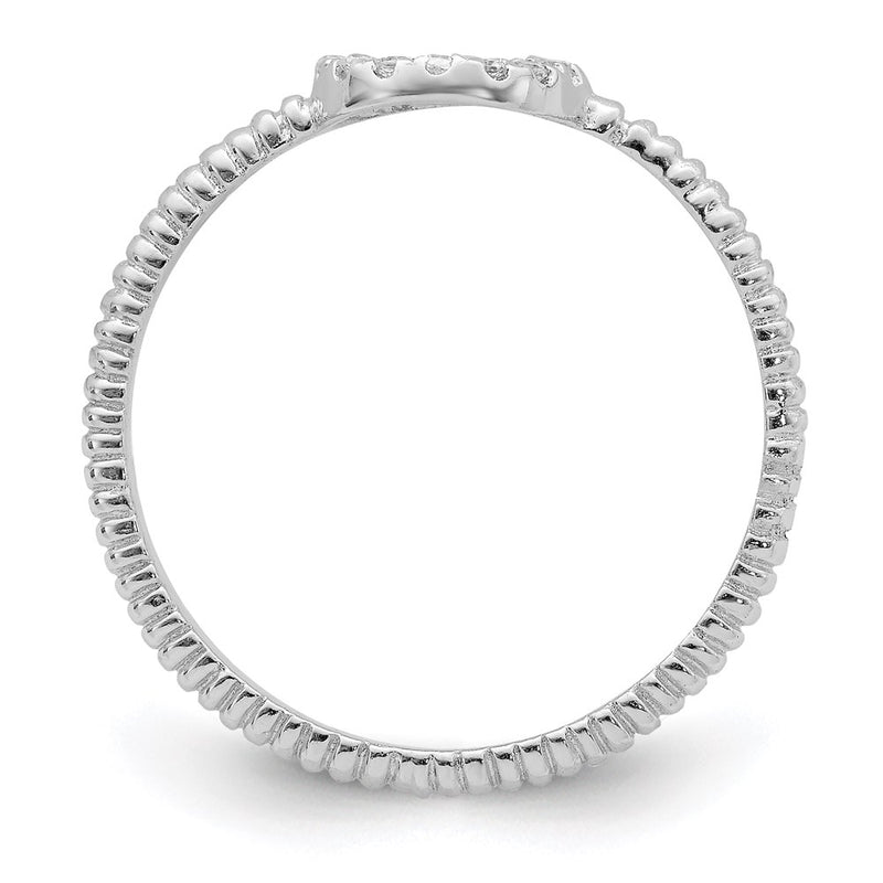 Sterling Silver Rhodium Plated Polished & Textured Cz Peace Ring (Size 8 Only)