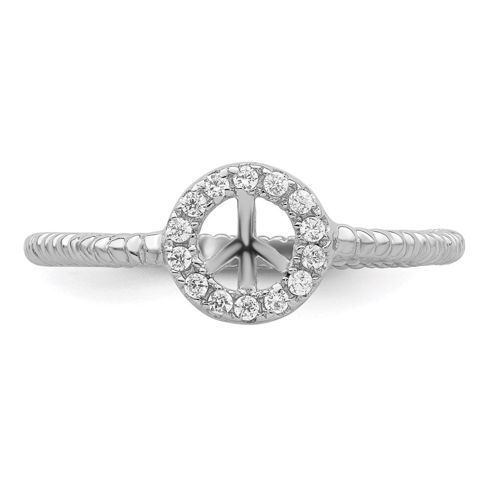 Sterling Silver Rhodium Plated Polished & Textured Cz Peace Ring (Size 8 Only)