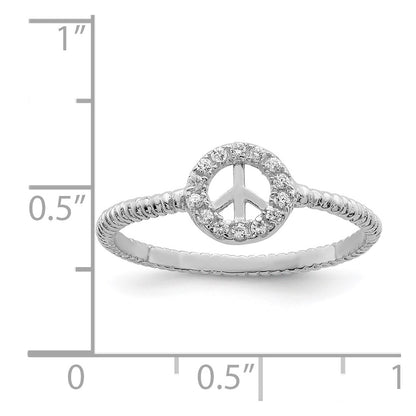 Sterling Silver Rhodium Plated Polished & Textured Cz Peace Ring (Size 8 Only)